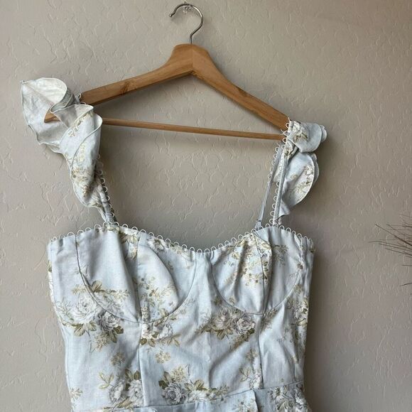 NEW V. Chapman Avignon‎ Ruffled Corset Mini Dress in Victorian Blue Roses Size 8 - Picture 3 of 12